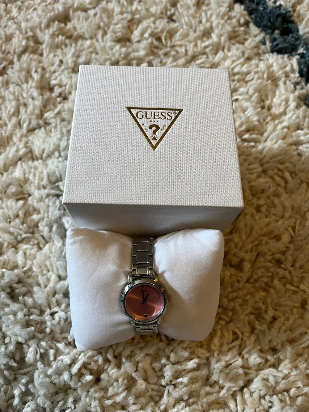 GUESS Silver Bracelet Watch with Rose Gradient Dial